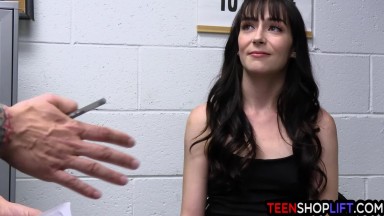 Skinny teen thief Emma Jade busted stealing a dress by a dirty mall cop